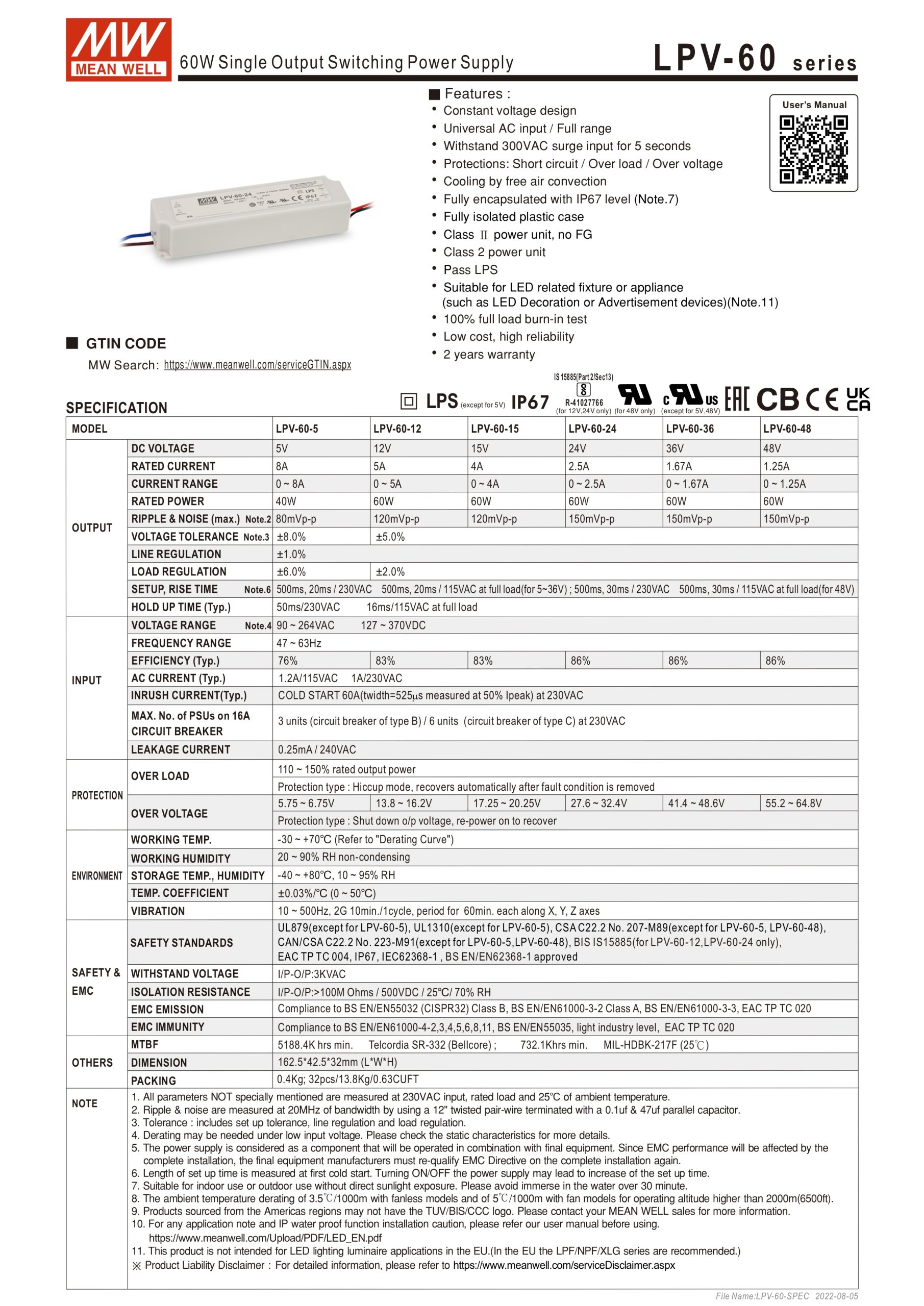 Hướng dẫn lựa chọn nguồn Meanwell LPV-60: Ưu nhược điểm của LPV-60-5 so ...